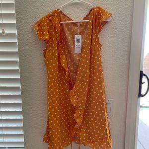 Cupshe Yellow polka dot wrap dress NWT